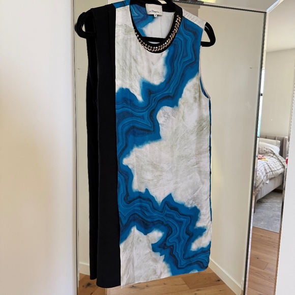 3.1 Phillip Lim Silk Dress with Chain Neckline - Blue/White/Black, size 6 - Picture 1 of 5